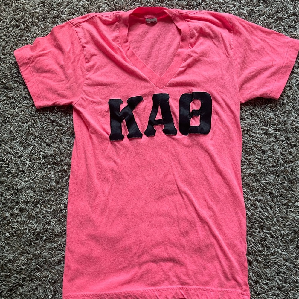 Kappa Alpha Theta Embroidered Pink V-Neck Tee